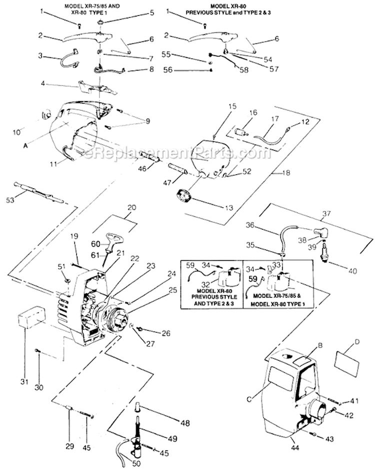 Page D Diagram and Parts List for XR-85  Weed Eater Trimmer